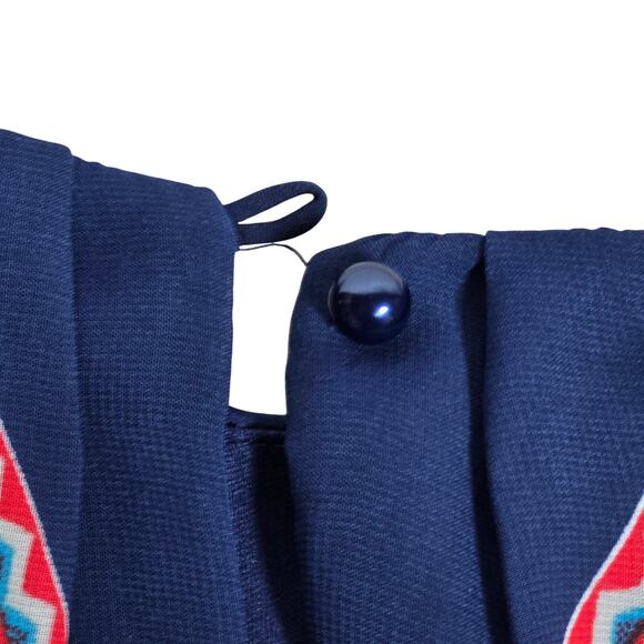 by & by Chevron Print Boho Western High Neck Mini Dress‎ Navy Blue L - Picture 7 of 12